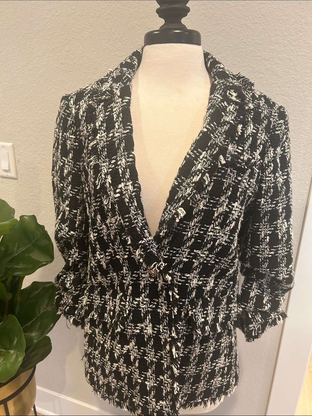 cinq a sept Black and White Khloe Tweed Blazer